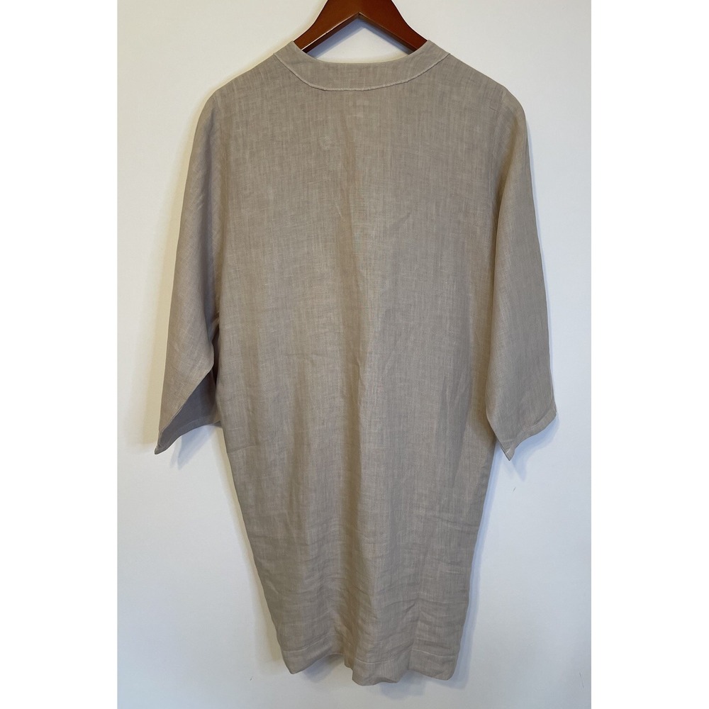 Three Dots 100% Linen Tunic Dress Lace Up Beige Oversized Lagenlook Coastal - Picture 6 of 8
